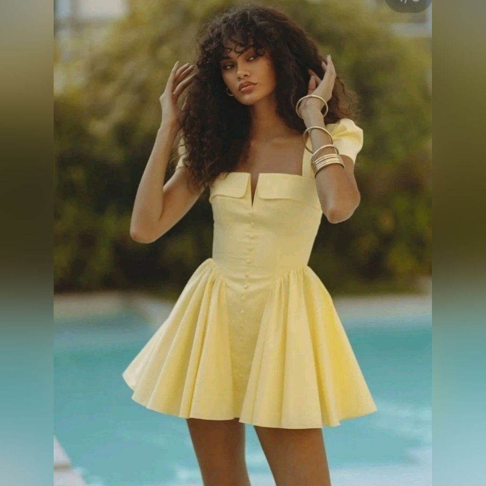 CHIC LE FRIQUE Antonella Mini Corset Dress Yellow XS NWT